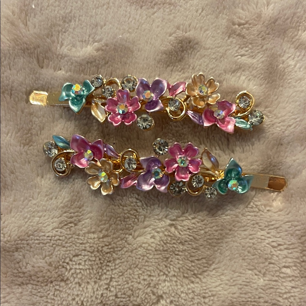 Floral Crystal Hair Clips in Pinks, Blues, and Purples - Picture 2 of 2